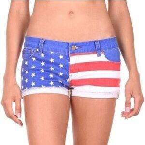 Tipsy Elves‎ American Flag Denim Shorts Size Small Patriotic Americana Bootie